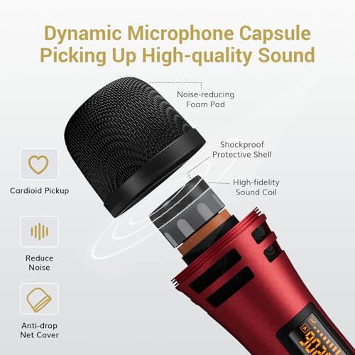 Image of TONOR Dual Wireless Microphone System Wireless Karaoke Microphone Set Wireless Microphone Handheld Microphone Dynamic with Receiver, 60 m for Wedding Party Church Lecture Stage Speaking TW350 Black