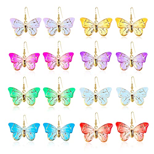 8 Pairs Of Butterfly Earrings, Acrylic Insect Colored Earrings fairy wings Women And Fashion Jewelry Gift