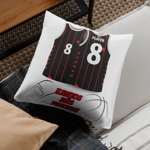 DEREGALOOS Cojín Baloncesto ACB Personalizado con Nombre y Número. Diseño Tipo Camiseta Basket. Regalo Original para Fans. Cojín Decorativo con Relleno para Sofá, Cama (Bilbao, 35x35)