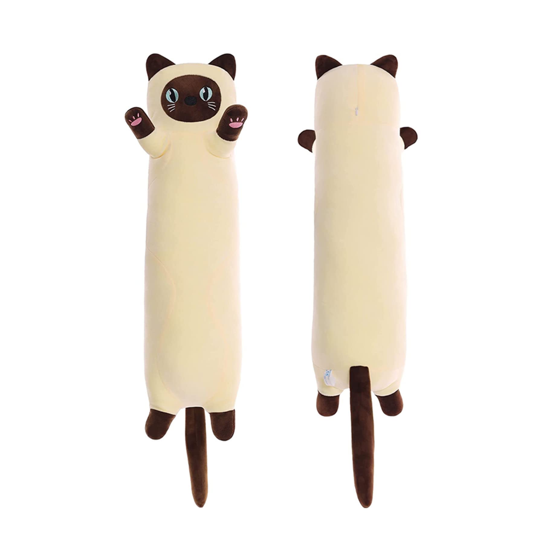 SNOWOLF - Morbido cuscino a forma di gatto dei cartoni animati, cuscino lungo, grazioso peluche, da regalare, soffice, grazioso e imbottito (colore: beige, 50 cm)