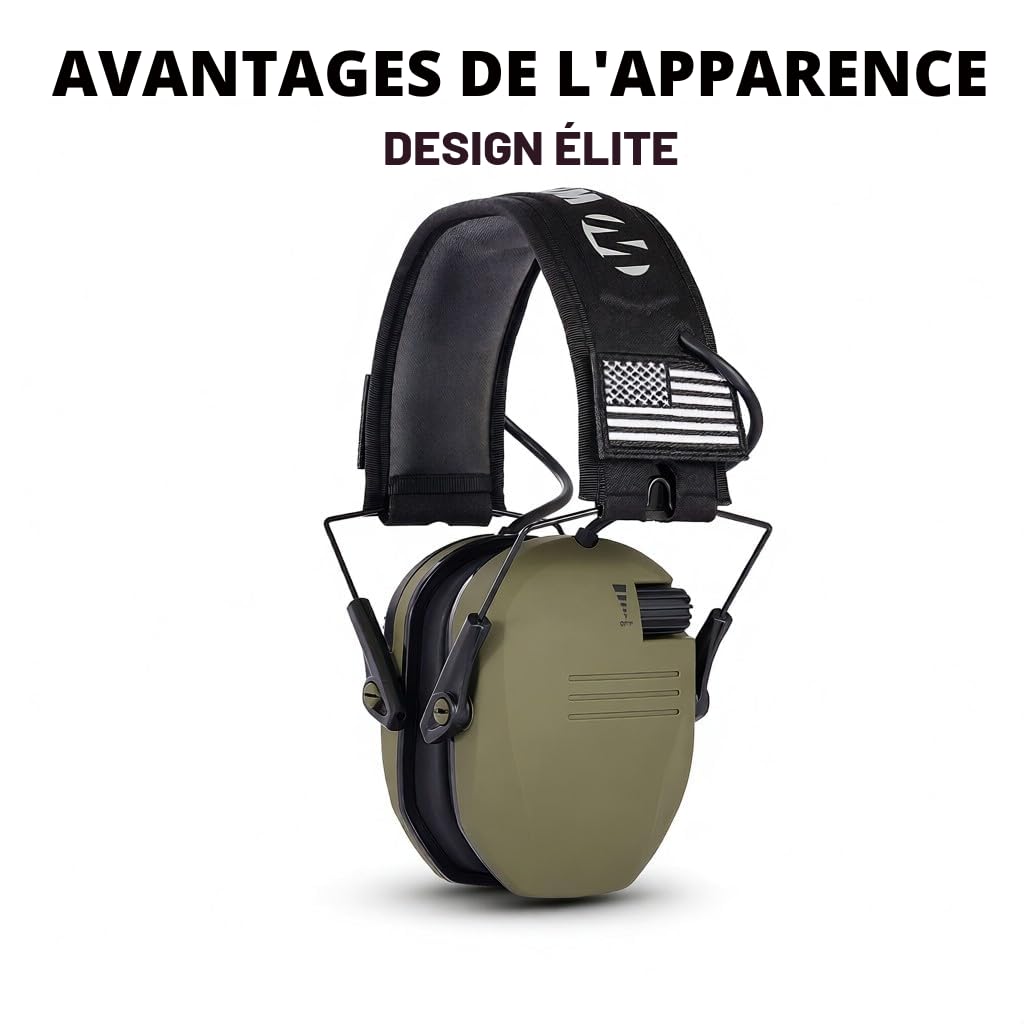 Casque antibruit actif pour la chasse – Écouteurs électroniques avec réduction du bruit – Casque pliable avec microphones directionnels – Arceau réglable – Prise externe