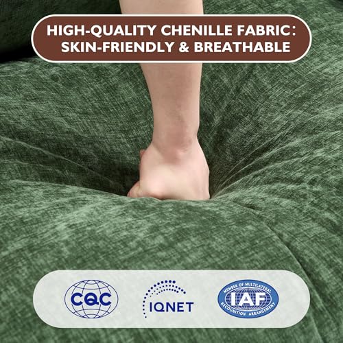 Image of Ihanherry 111.4 inch U Shaped Modern Sofa Modular Sectional Cloud Couch with 2 Ottoman, 5-Seat Chenille Deep Seat Sofa with Pillow for Living Room, Bedroom and Apartment, Green