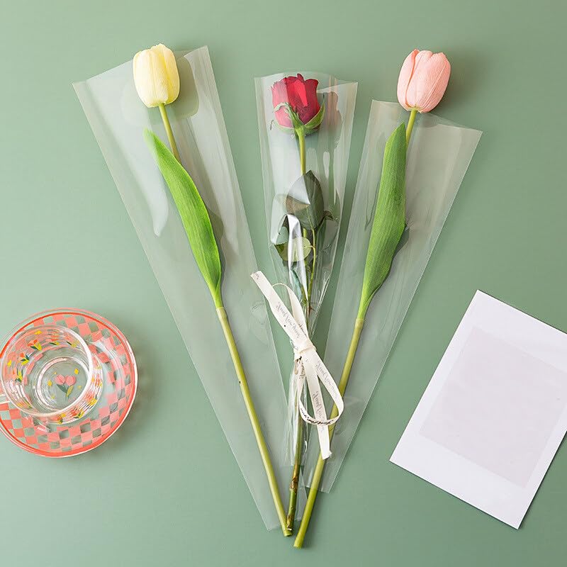100 sacchetti per confezioni regalo a fiore singolo, in plastica trasparente, per bouquet di rose, carta da regalo, decorazione di nozze di San Valentino  15