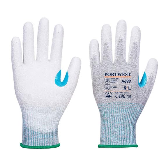 Guante MR13 ESD palma PU antiestático resistente al corte nivel C (pack de 12) A699