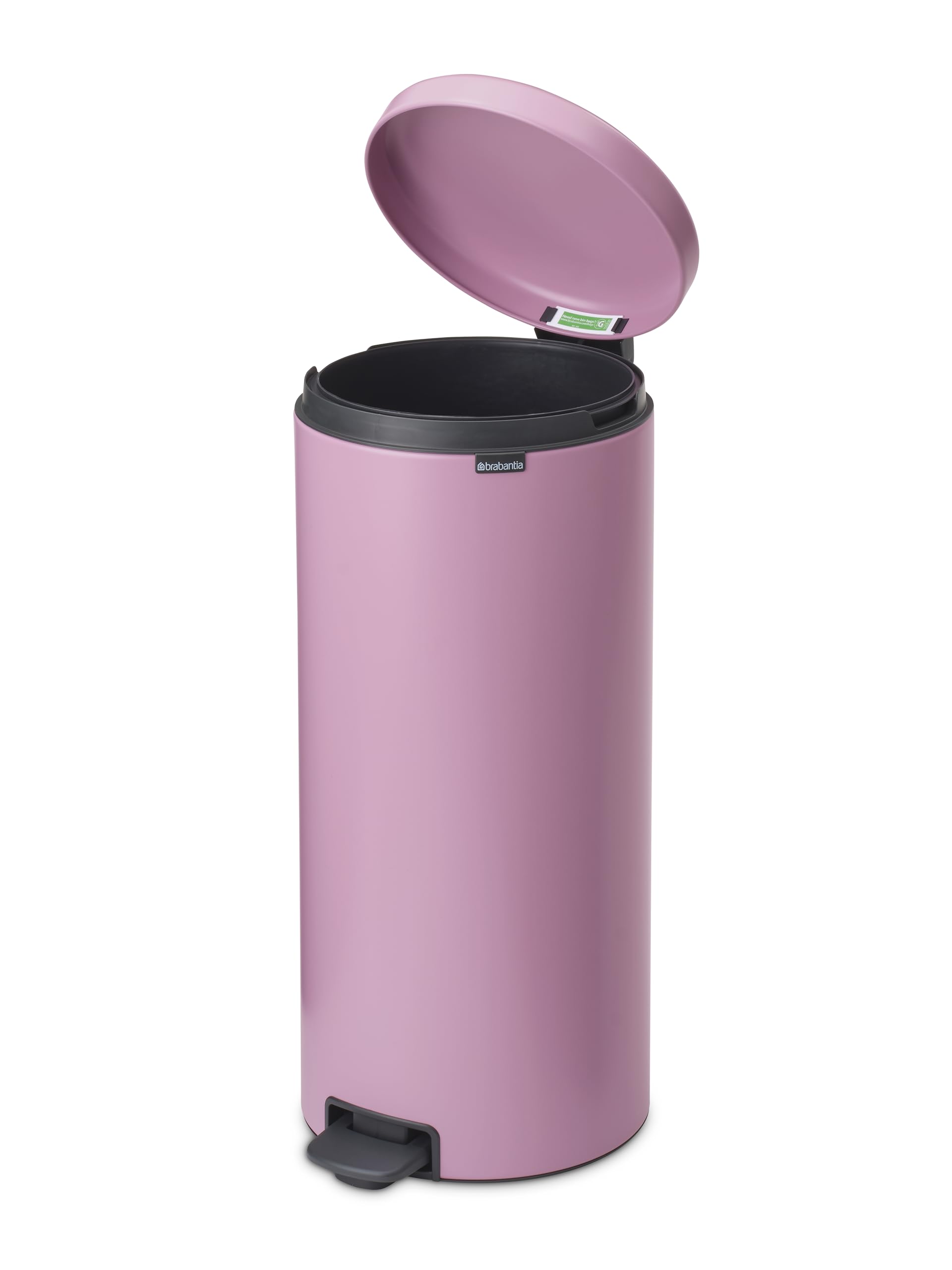 Brabantia NewIcon 30L cubo de basura cocina (Lilac Pink), papelera cocina con cierre suave e interior extraíble, cubo basura pedal grande con base antideslizante y bolsas PerfectFit, 29x38x68 cm