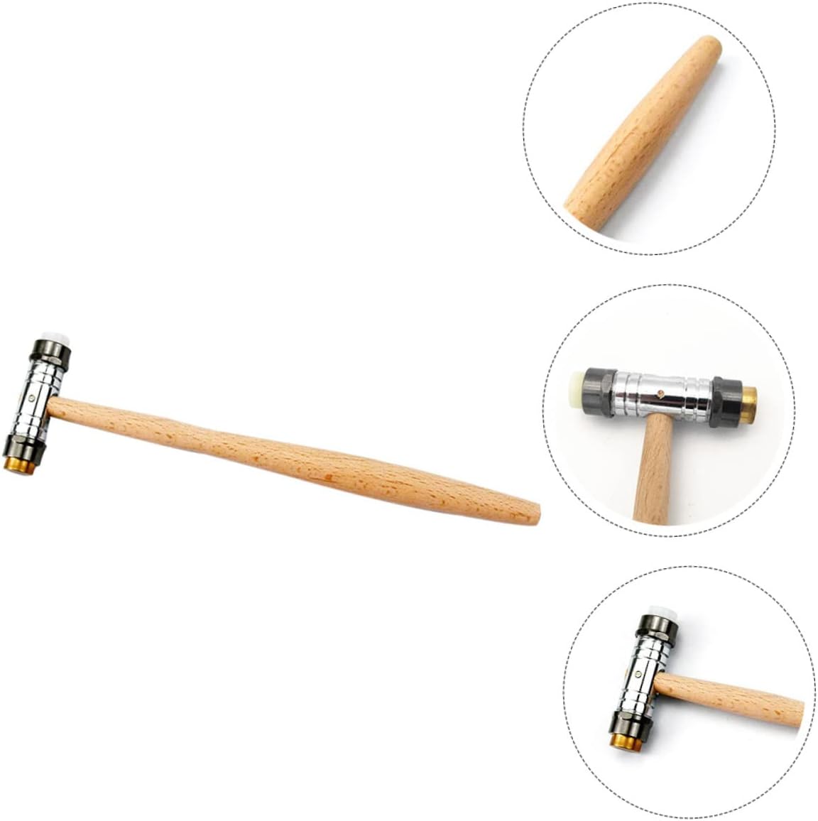 Mini Hammer for Watch Repair Round Double-head Replaceable Iron Mallet Ergonomic Wood Handle