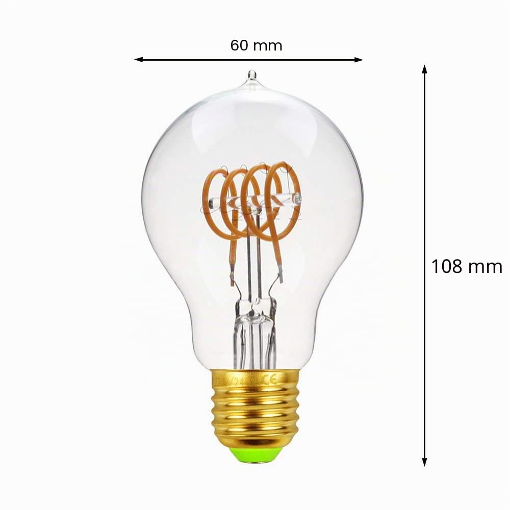 Ampoule LED vintage à filament Edison 4 W Ajustable Ampoule Edison ancienne en verre transparent 220/240 V Lumière chaude (A60 Quad Loop)