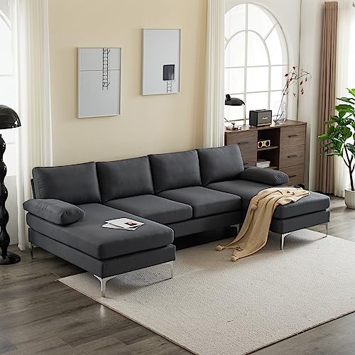 Veryke Modern U-Shaped Sectional Sofa Couch For Living Room, 110'' Linen Fabric Couch Sofa, Upholstered Sofa Bed With Metal Legs For Home Office #TOP7