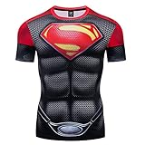 NIBOKA Gym Super Man Superhero Tight Short Sleeve Compression Adult Sport Shirt
