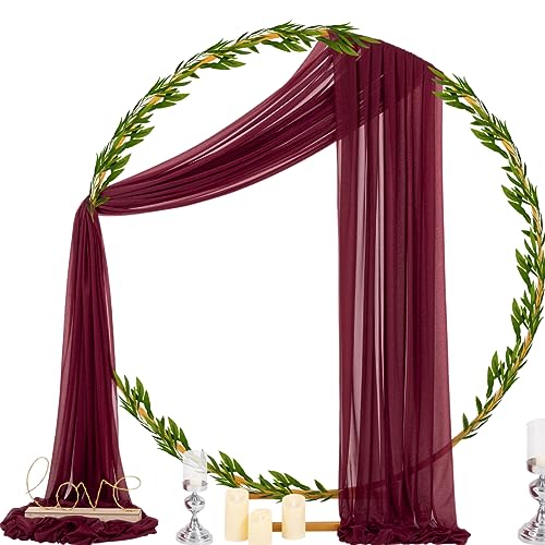 Image of Socomi Wedding Arch Draping Fabric 29 inch x 20Ft 2 Panels Burgundy Sheer Outdoor Curtain Drapes Extra Long for Bridal Baby Shower Ceremony Birthday Party Decor