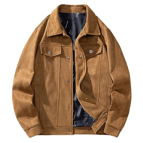 Jegsnoe Men's Suede Jackets Trucker Coats Autumn Winter Casual Vintage Streetwear Motorbike Jackets