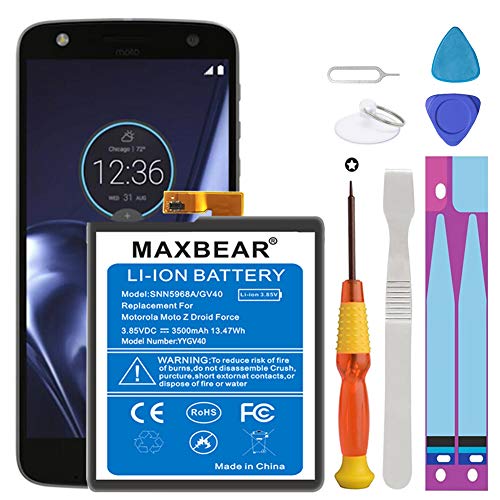 (Upgraded) Moto Z Droid Force Battery, MAXBEAR 3500mAh Li-Polymer Built-in Battery SNN5968A GV40