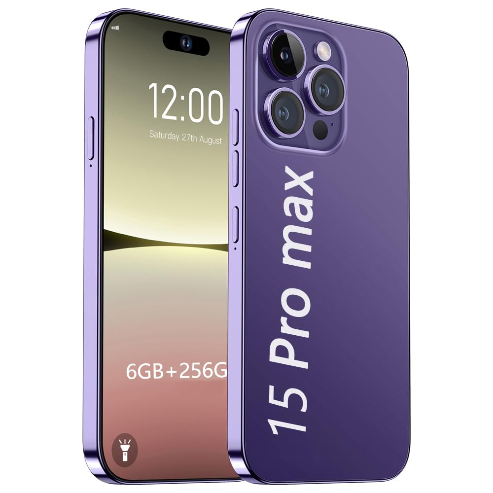 MIZHAO15 Pro Max Android 13 Mobile Phone 5g Smartphone 7.3 Inches 6gb 256gb 6800mah 72mp 108mp Dual Sim Dual Standby Face Recognition(Size:8GB+256GB,Color:Purple)