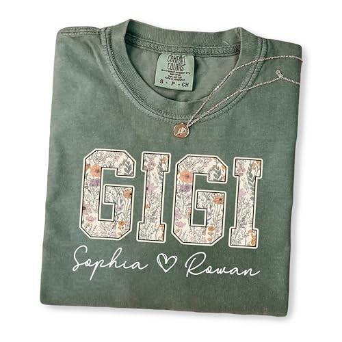 NAZENTI Personalized Floral Gigi Shirt with Kids Name, Custom Gifts for Mom Grandma, Mother's Day Shirt for Women, Gift for Grandma, Gigi Shirts, Gift for Mothers Day, Birthday, Christmas