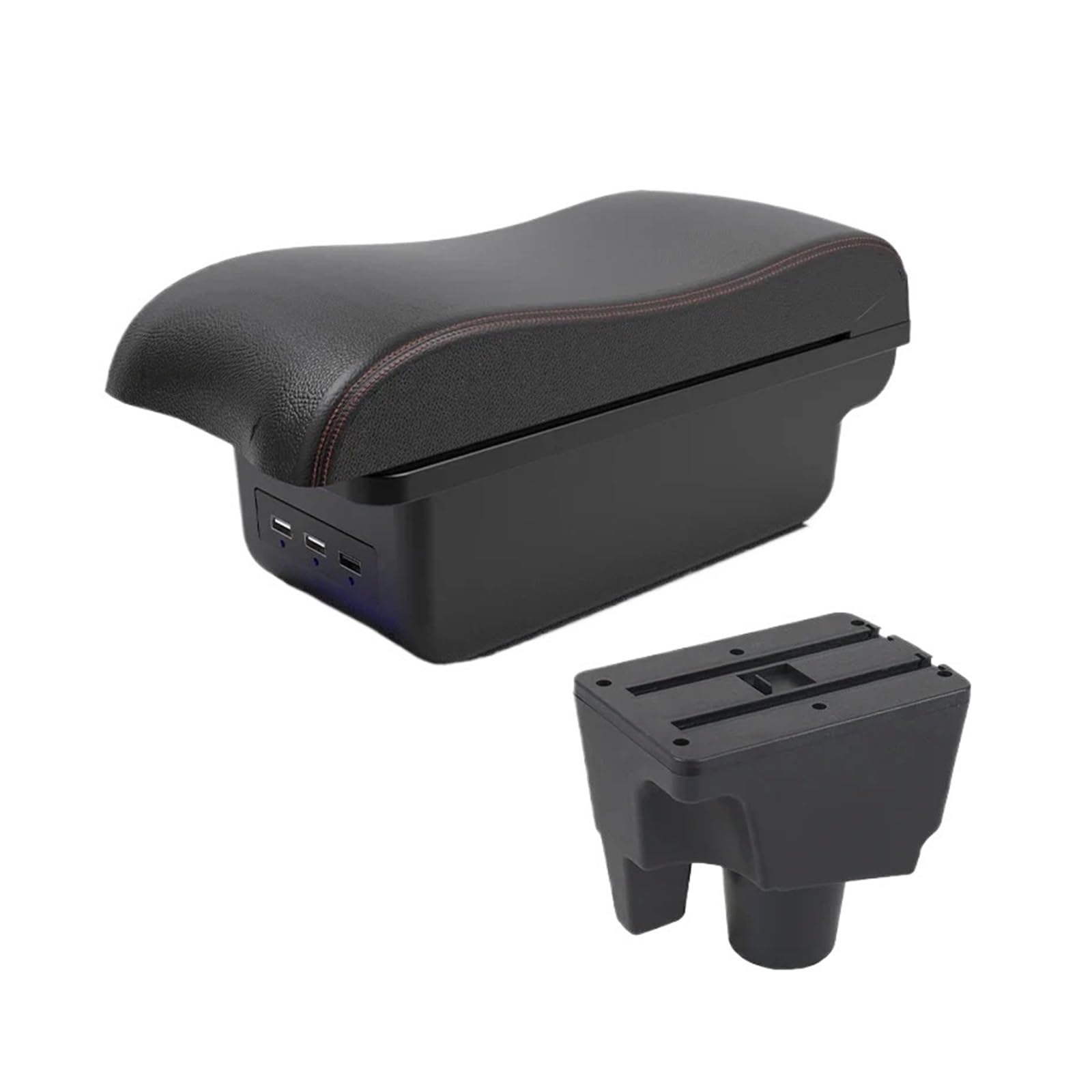 Ggwqoops Car Armrests For Toyota For Aqua For Prius C Armrest Car Center Console Modification Accessories Double-layer Storage Box USB Decoration Armrest Box(B1 Black red 3 USB)