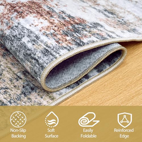 6x9 Area Rugs for Living Room Rug Washable: Abstract Rug for Dining Room Bedroom Carpet Non Slip 6 by 9 Indoor Modern Nursery Home Office Yellow Brown