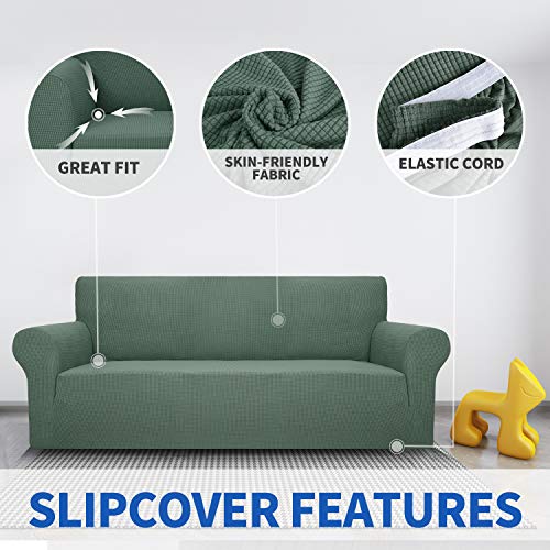 MAXIJIN Super Stretch Couch Cover for 3 Seater Couch, 1-Piece Universal Sofa Covers Living Room Jacquard Spandex Furniture Protector Dogs Pet Friendly Fitted Couch Slipcover (3 Seater, Pea Green) - Image 4