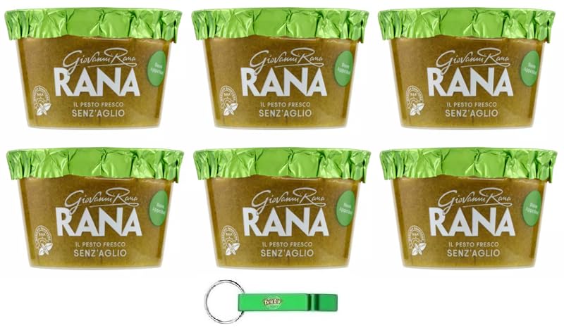 Giovanni Rana Pesto al Basilico Genovese DOP Senza Aglio, salsa de pesto fresca, albahaca genovesa, pesto DOP sin ajo, 140 g + llavero Beni Culinari gratuito