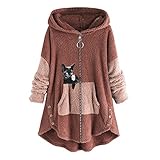 Generic Damen Parka Jacke Winterparka Kapuzenjacke mit Reißverschluss Süße Katze Übergangsjacke Fleecejacke Outdoorjacke Wintermantel Warm Plüschjacke Mantel Trenchcoat Winterjacke, Rosa, 3XL