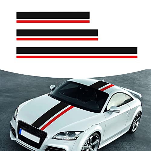 Image of Bilisin 3 Pcs Car Sports Racing Body Side and Roof Hood Decals, Vinyl Stripe Graphic Stickers, Auto Body Door Side DIY Modified Decals Decoration for All Cars SUV Truck BI016 Black and Red