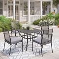 MIXPATIO 5 Piece Patio Metal Dining Set, Outdoor Table and Chairs for 4, Powder-Coating Steel Chairs with 4" Thickened Cushions, 37" Square Metal Table with 1.57" Umbrella Hole for Deck, Backyard