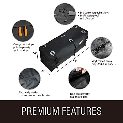 MARKSIGN 100% Waterproof Hitch Carrier Cargo Bag 59'' x 24'' x 24'' (20 Cu Ft), Waterproof Zipper and Rain Flap, 6 Lashing Straps with Cam Buckles, Zipper Lock Included - Thumbnail 5