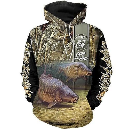 KeepRock Sudadera con Capucha de Pesca de Carpa para Hombre Camo Fish Otoño Chaqueta de Jersey de Camuflaje de Manga Larga