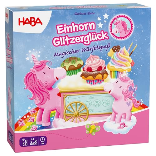 HABA Einhorn Glitzerglück Magischer Würfelspaß ab 4 Jahren Würfelspiel für 24 Kinder kooperativ & kompetitiv fördert Zahlenverständnis 2013170001