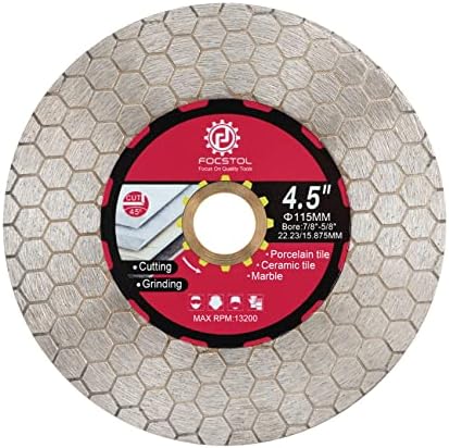 FOCSTOL Diamond Tile Saw Blade - 4.5''(115mm) Cutting & Grinding Disc Wheel for Porcelain Ceramic Tile Marble Granite Artificial Stone