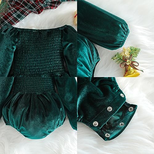 IBAKOM Toddler Baby Girl My First Christmas Romper Velvet Smocked Fall Winter Dress Kids Christmas Birthday Dress3