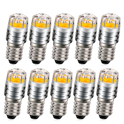Ruiandsion 10個 E10 LED 電球 3V COB 2Wの交換用 懐中電灯 バイクテールライト、2700K イエロー