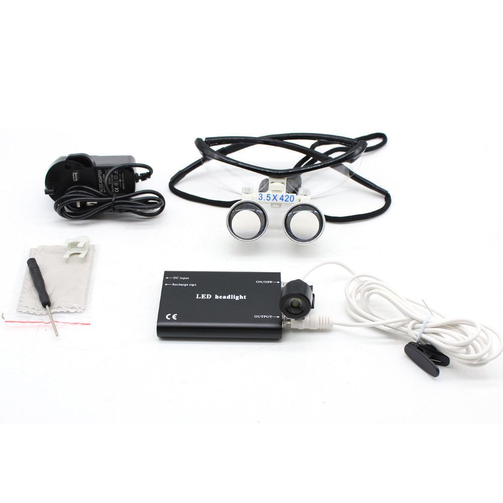 BoNew Dental Loupes Binokularlupen Kopflupe Lupenbrille LED Headlight Beleuchtung 3.5×420MM