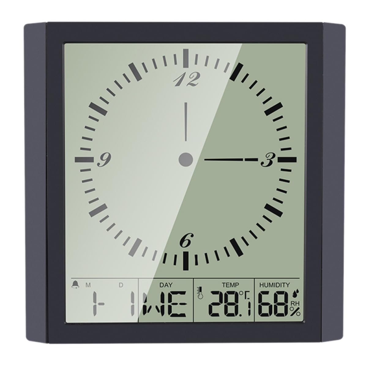 Orologio da Parete Digitale Nero in Abs Calendario Perpetuo e Igrometro, Multifunzione Display Auto-regolante per Ufficio e Studio