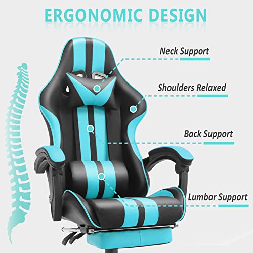 Ferghana Miami Blue Gaming Chair, Gamer Chair, Pc Gaming Chair, Ergonomic Gaming Chair, Computer Gaming Chair With Height Adjustment,Headrest For Adults Teens For Gaming Room,Streaming Room Decor #TOP1