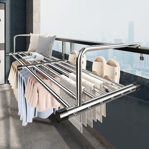 Stainless Steel Folding Drying Rack Extendable Clothes Dryer for Balcony & Radiators Space-Saving Hanging Laundry Rack for Windows & Safety Rails Stendino Da Termosifone