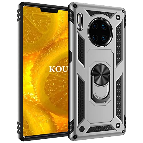 KOUYI Funda para Huawei Mate 30 Pro, Armor Militar Carcasa con 360 Anillo iman Soporte Hard PC y Silicona TPU Bumper antigolpes Fundas Carcasas Case con Kickstand para Huawei Mate 30 Pro (Plata)