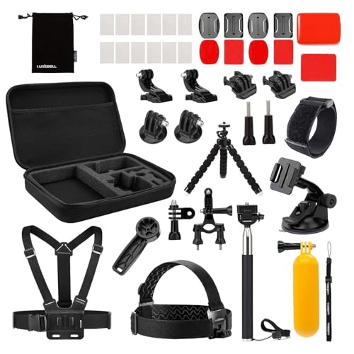 Luxebell Action Camera Accessory Kit for GoPro Hero Black Silver 13 12 11 10 9 8 7 6 5 4 Session Max Akaso Xiaomi Accessories Tripod Head Chest Bike Mount Carrying Case