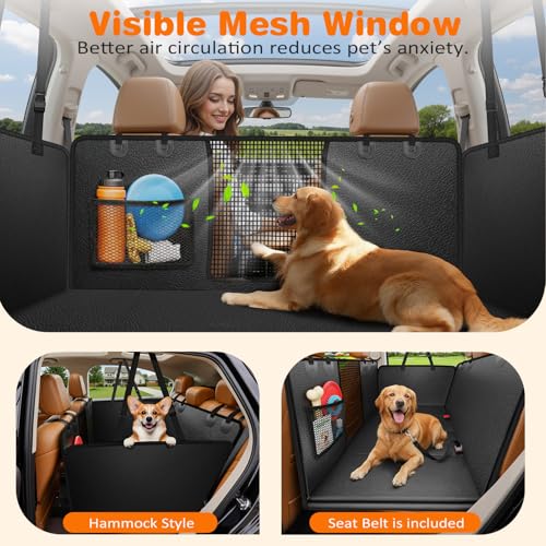 Image of URPOWER XL Dog Backseat Extender for Full-Size Crew Cab Truck - Hard Bottom PU Leather Dog Car Seat Cover for Back Seat, Dog Hammock Pet Rear Seat Protector Travel Bed for F150 / Silverado /RAM 1500