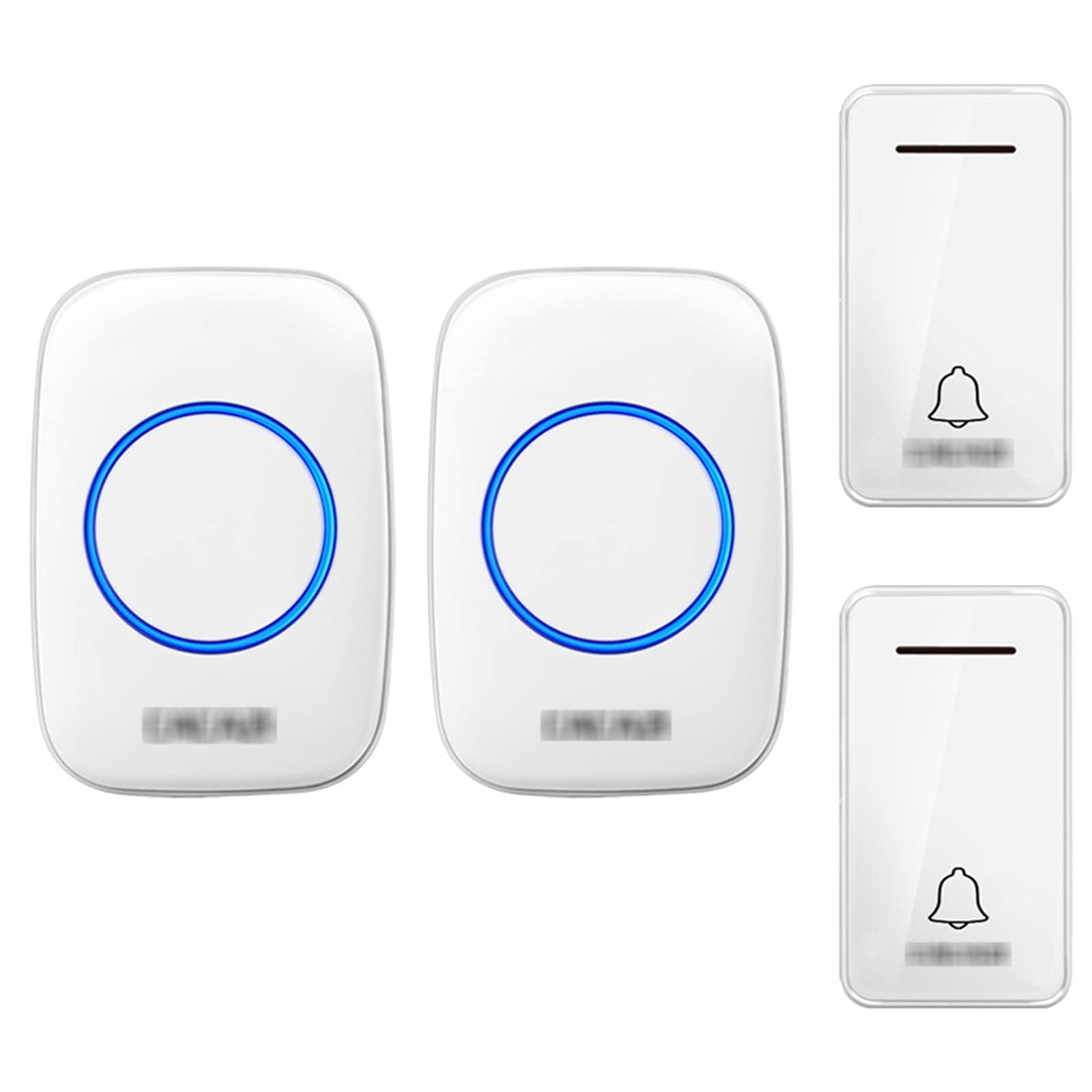 Campanello Wireless autoalimentato, Kit Campanello Senza Fili a Lungo Raggio da 200 m, 2 Pulsanti e 2 ricevitori con 36 campanelli, 4 Livelli di Volume per casa, Scuola, Ufficio, Nero, Bianco