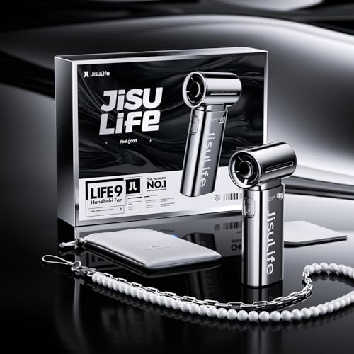 Image of JISULIFE Portable Handheld Fan Life9, Turbo Power High Speed Air [18H Max Cooling Time], 5 Gear Wind, 5000mAh Rechargeable, Mini Pocket Design, Personal Fan for Travel Concerts Camping Makeup - CHROME