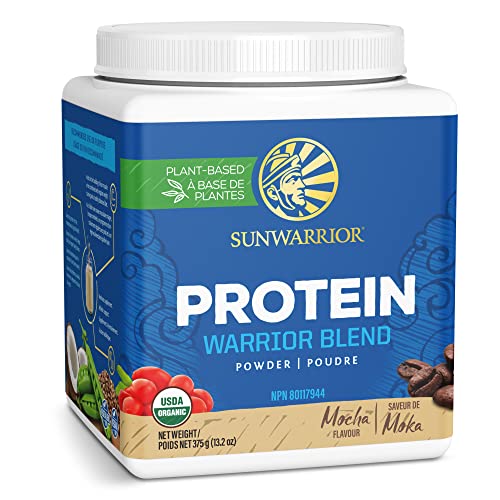 Vegan Organic Protein Powder Amino Acids | BCAA Yellow Peas Goji Berry Hemp Seed Coconut Keto Friendly Soy Free Dairy Free Plant-Based Protein Powder | Mocha 15 Servings | Warrior Blend by Sunwarrior
