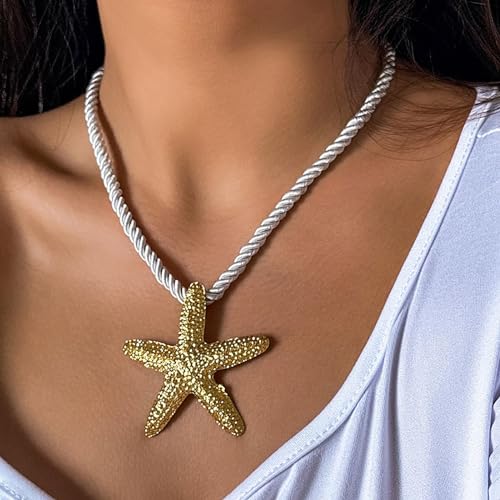 Dcfywl731 Starfish Conch Necklace for Women Shell Pendant Accessories Chunky Star Beach Jewelry Womens Halloween3