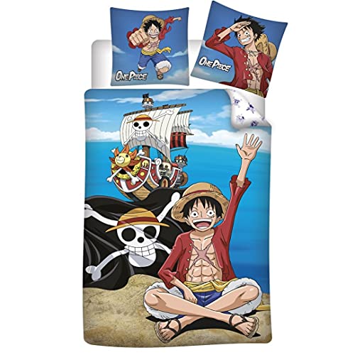 Funda nórdica Luffy One Piece cama 90 de algodón reversible con cierre de botones 2