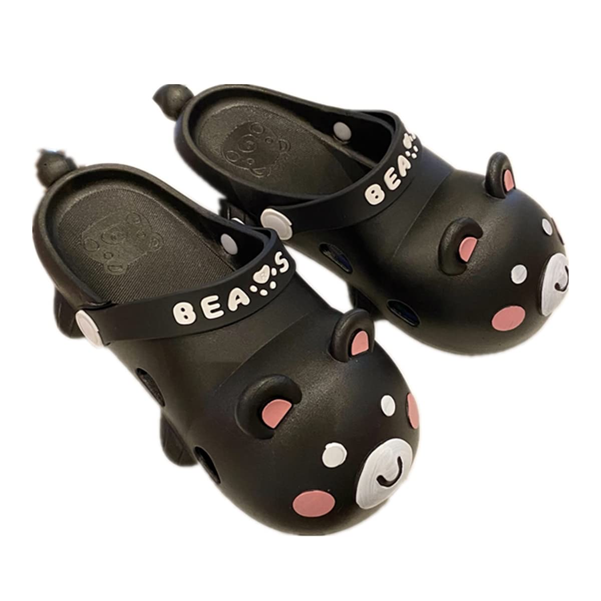 Kawaii Slippers Kawaii Clogs Mules for Girls Women Cute Bunny Summer Shower Slippers Non-Slip Beach Shoes PVC Soft Durable, Black Bear, 18-24 Months Toddler
