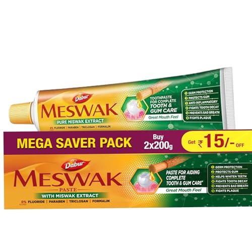 Dabur Meswak Complete Oral Care Toothpaste - 400g (200g x 2, Pack of 2) | For Tooth Decay Prevention, Stain Removal, Cavity Protection, Tartar Control, Gum Protection, Plaque Removal, Anti-Bacterial