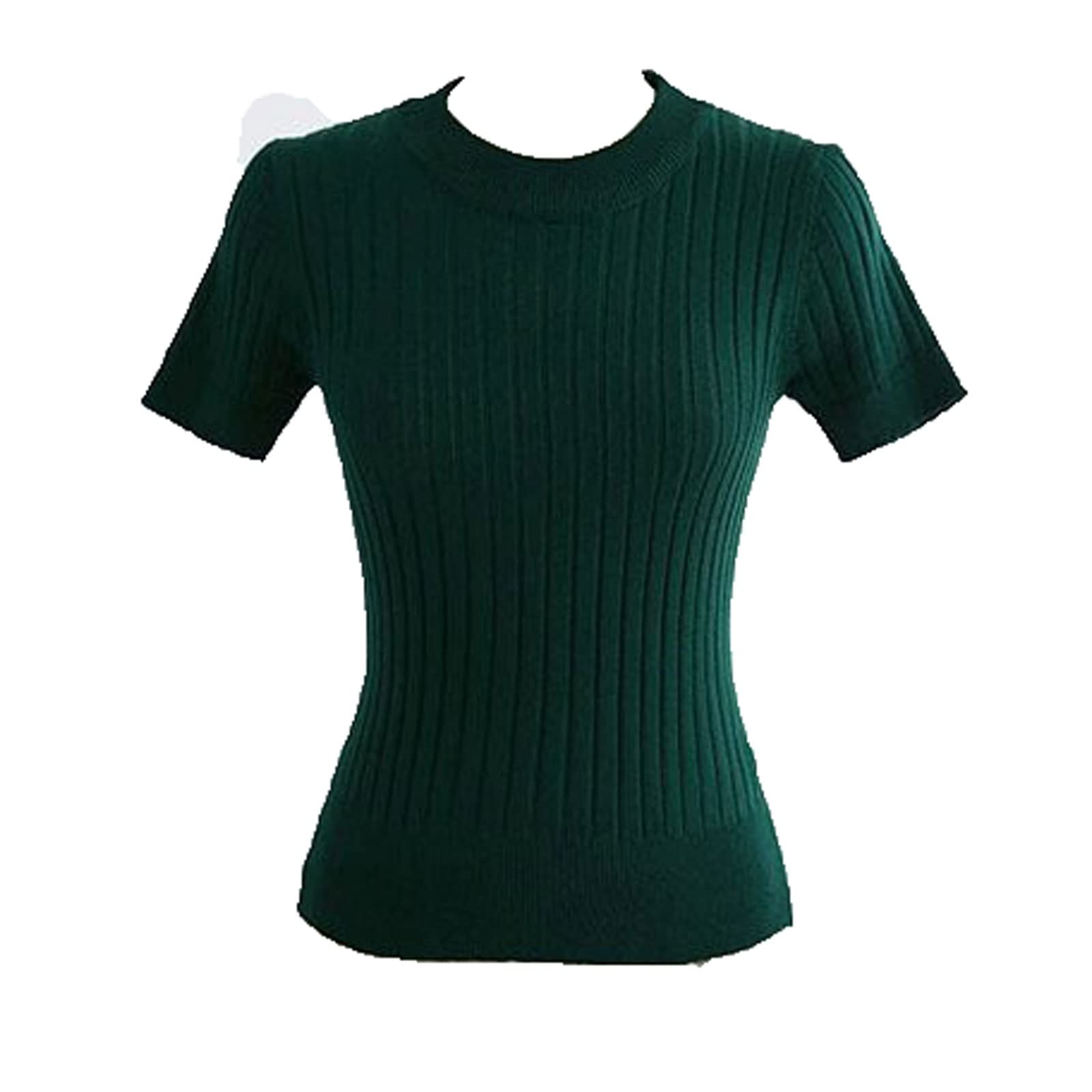 ZOIKOM T-Shirts， T-shirt Tops Knitted Slim Pullover Women Sweater Half Sleeve Thin Tight Fit Semi-high Collar Clothing Free Size (Color : Dark blue, Size : One Size)