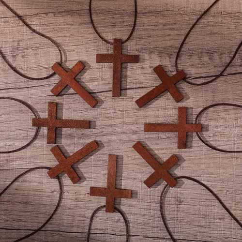 Wood Cross Necklace Bulk for Men Women Christian Gifts Bulk Wooden Crucifix Pendant for Church Car Mirror Small Wooden Craft Gifts Crosses for Bible Verse Easter Party Favor3