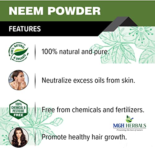 Image of MGH Herbals 100% Natural Neem Powder Ideal for Face, Skin and Hair (100 Grams) | Anti-Pimple and Anti-Bacterial | Chemical Free Cleanser For Healthy Hair and Skin