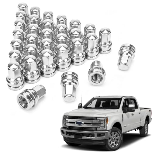 Image of 32PCS M14x1.5 Lug Nuts Fit for 2017-2024 Ford F250 F350 Super Duty Replace HCPZ-1012-A HCPZ-1012-B - Wheel Accessories Parts Set (Chrome)