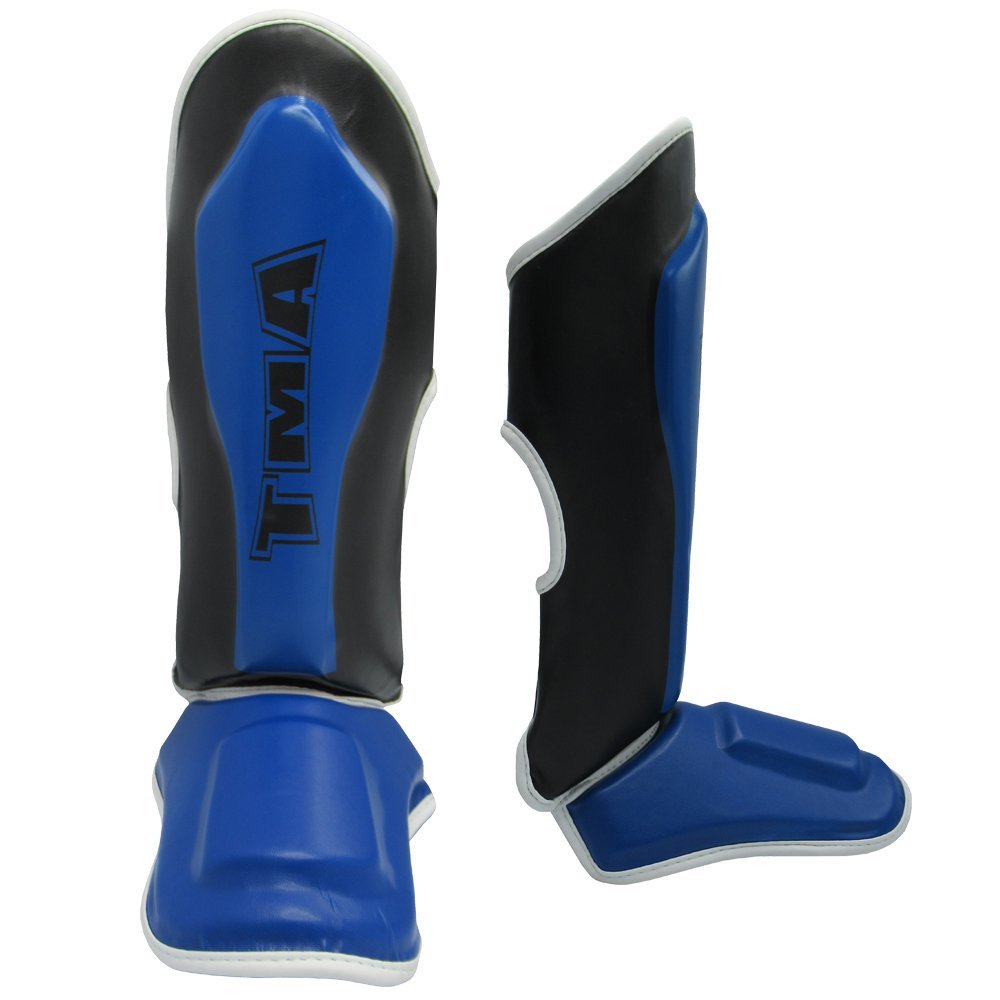 TMA Kickboxing Shin Guards Muay Thai Shin Guards for Kids & Adults Kickboxing Shin Pad Protector Shin Guards Muay Thai Color (Black & Blue)